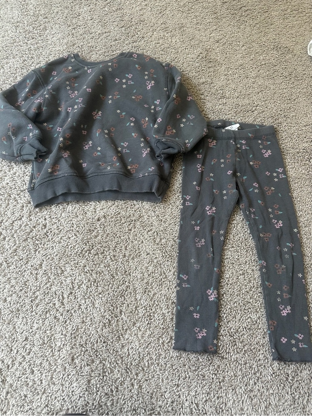 Zara Charcoal Grey Floral Kids Matching Leggings Set
